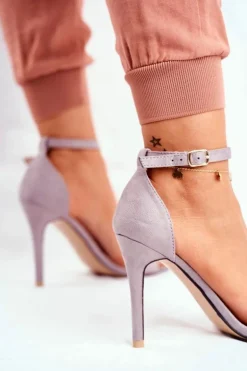 Zamszowe Sandały Na Szpilce Szare Liberty