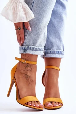 Zamszowe Sandały Na Szpilce Żółte Liberty