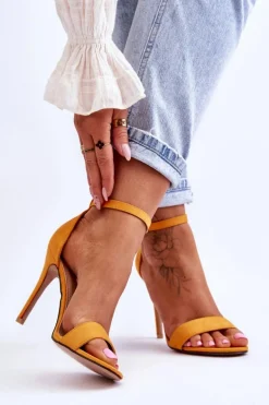 Zamszowe Sandały Na Szpilce Żółte Liberty