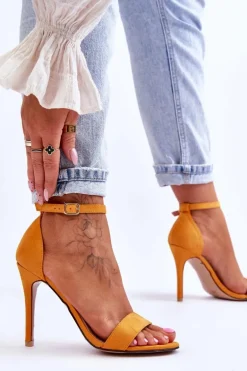 Zamszowe Sandały Na Szpilce Żółte Liberty