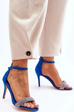 Zamszowe Sandały Na Szpilce Z Dżetami Niebieskie Moments