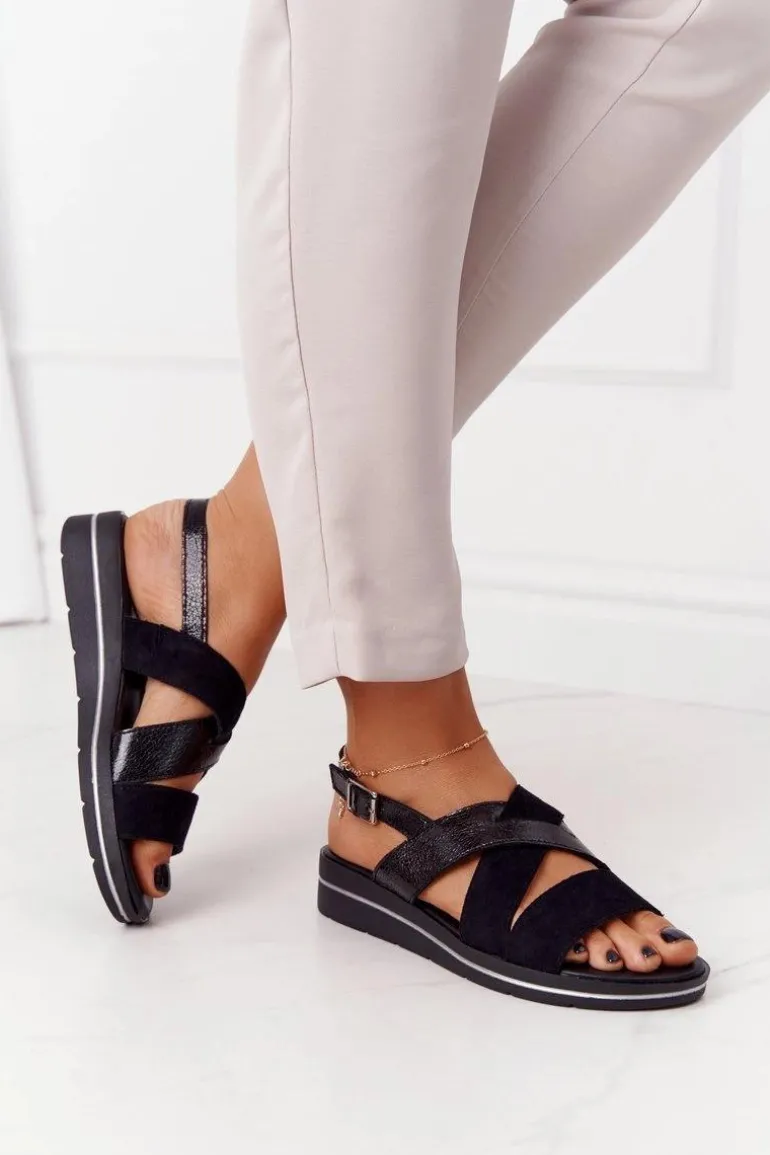 Zamszowe Sandały Sergio Leone SK039 Czarno-Srebrne