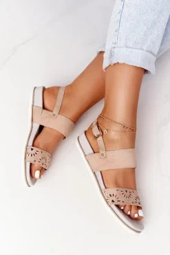 Zamszowe Sandały Z Cyrkoniami Beżowe Cora