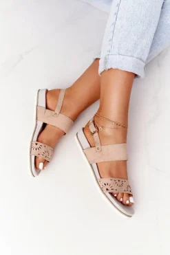 Zamszowe Sandały Z Cyrkoniami Beżowe Cora