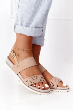 Zamszowe Sandały Z Cyrkoniami Beżowe Cora