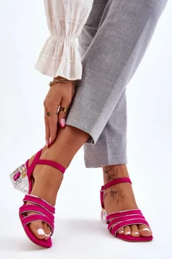 Zamszowe Sandały Z Kryształami Fuksja Callan