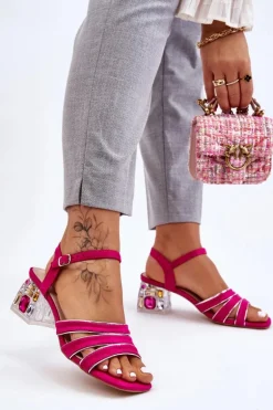 Zamszowe Sandały Z Kryształami Fuksja Callan