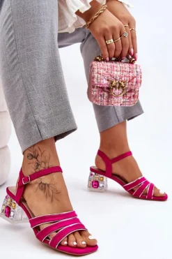 Zamszowe Sandały Z Kryształami Fuksja Callan