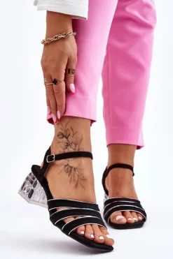 Zamszowe Sandały Z Kryształami Czarne Callan