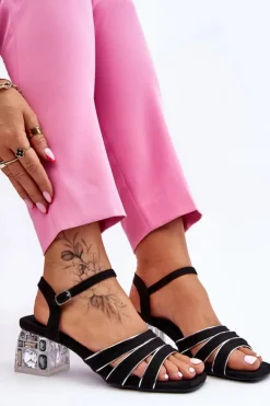 Zamszowe Sandały Z Kryształami Czarne Callan