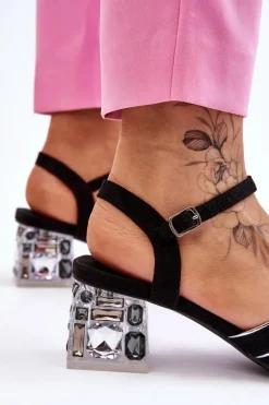 Zamszowe Sandały Z Kryształami Czarne Callan