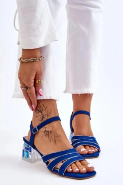 Zamszowe Sandały Z Kryształami Niebieskie Callan