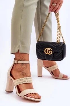 Zamszowe Sandały Z Plecionym Paskiem Na Obcasie Beżowe Roselia