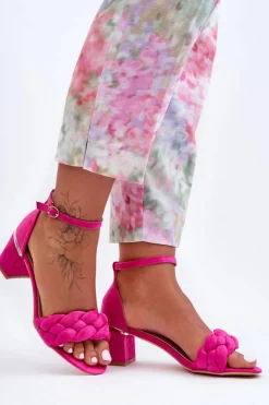 Zamszowe Sandały Z Warkoczem Fuksja Essenza