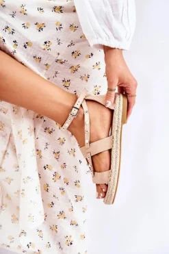 Zamszowe Sandały Z Ćwiekami Beżowe Marey