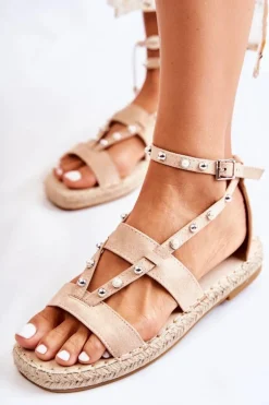 Zamszowe Sandały Z Ćwiekami Beżowe Marey