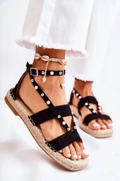 Zamszowe Sandały Z Ćwiekami Czarne Marey