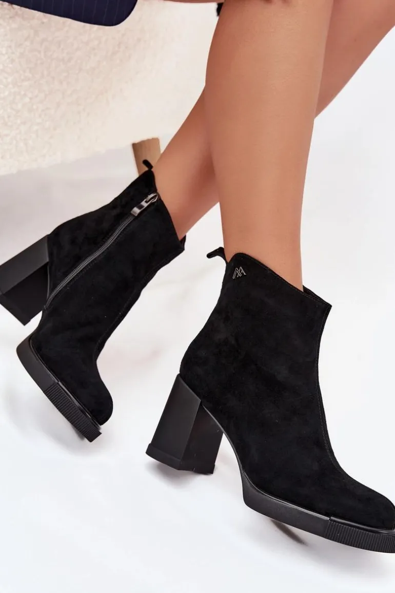 Zamszowe Skórzane Botki Damskie Na Słupku Vinceza 91142 Czarne