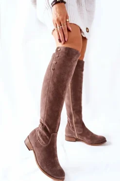 Zamszowe Skórzane Kozaki Lewski 2840 Brązowe