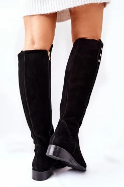 Zamszowe Skórzane Kozaki Lewski 2840 Czarne