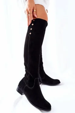 Zamszowe Skórzane Kozaki Lewski 2840 Czarne