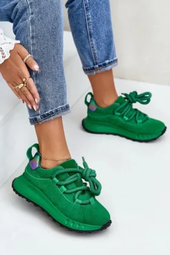 Zamszowe Sneakersy Damskie Z Grubym Sznurowaniem Artiker 55C0099 Zielone