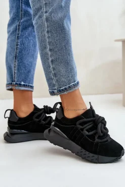 Zamszowe Sneakersy Damskie Na Platformie Z Grubym Sznurowaniem Artiker 54C1464 Czarne