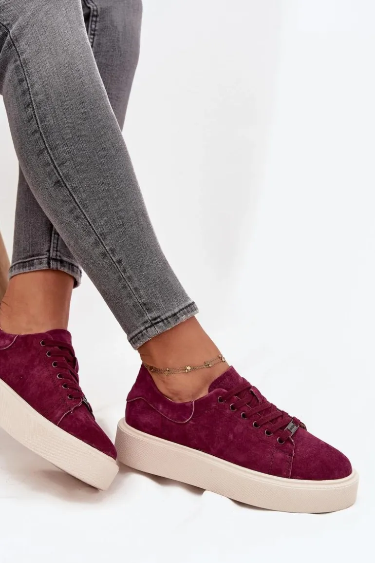 Zamszowe Sneakersy Damskie Na Platformie Vinceza 79578 Bordowe