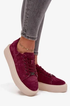 Zamszowe Sneakersy Damskie Na Platformie Vinceza 79578 Bordowe
