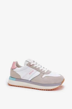 Zamszowe Sneakersy Damskie Big Star RR274A047 HI-POLY SYSTEM Beżowo-Białe