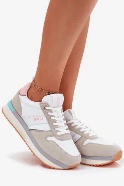 Zamszowe Sneakersy Damskie Big Star RR274A047 HI-POLY SYSTEM Beżowo-Białe