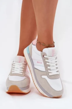 Zamszowe Sneakersy Damskie Big Star RR274A047 HI-POLY SYSTEM Beżowo-Białe