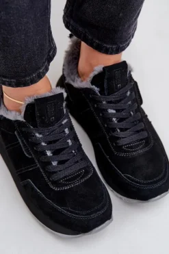 Zamszowe Sneakersy Damskie Z Futerkiem I Błyszczącym Elementem Big Star OO274580 Hi-Poly System Czarne