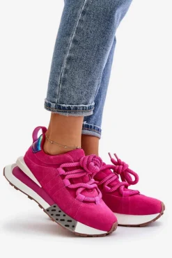 Zamszowe Sneakersy Damskie Na Platformie Z Grubym Sznurowaniem Artiker 55C0086 Fuksja