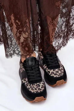 Zamszowe Sneakersy Damskie Na Platformie Panterka Vinceza 66793 Czarne