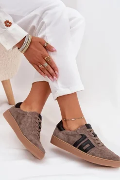 Zamszowe Sneakersy Damskie Vinceza 79557 Ciemnobeżowe