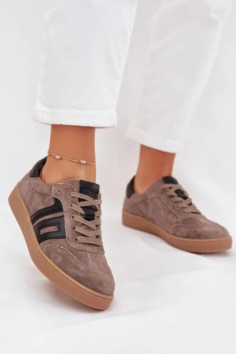 Zamszowe Sneakersy Damskie Vinceza 79557 Ciemnobeżowe