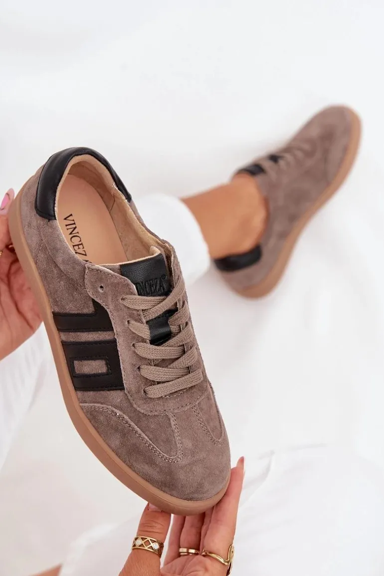Zamszowe Sneakersy Damskie Vinceza 79557 Ciemnobeżowe