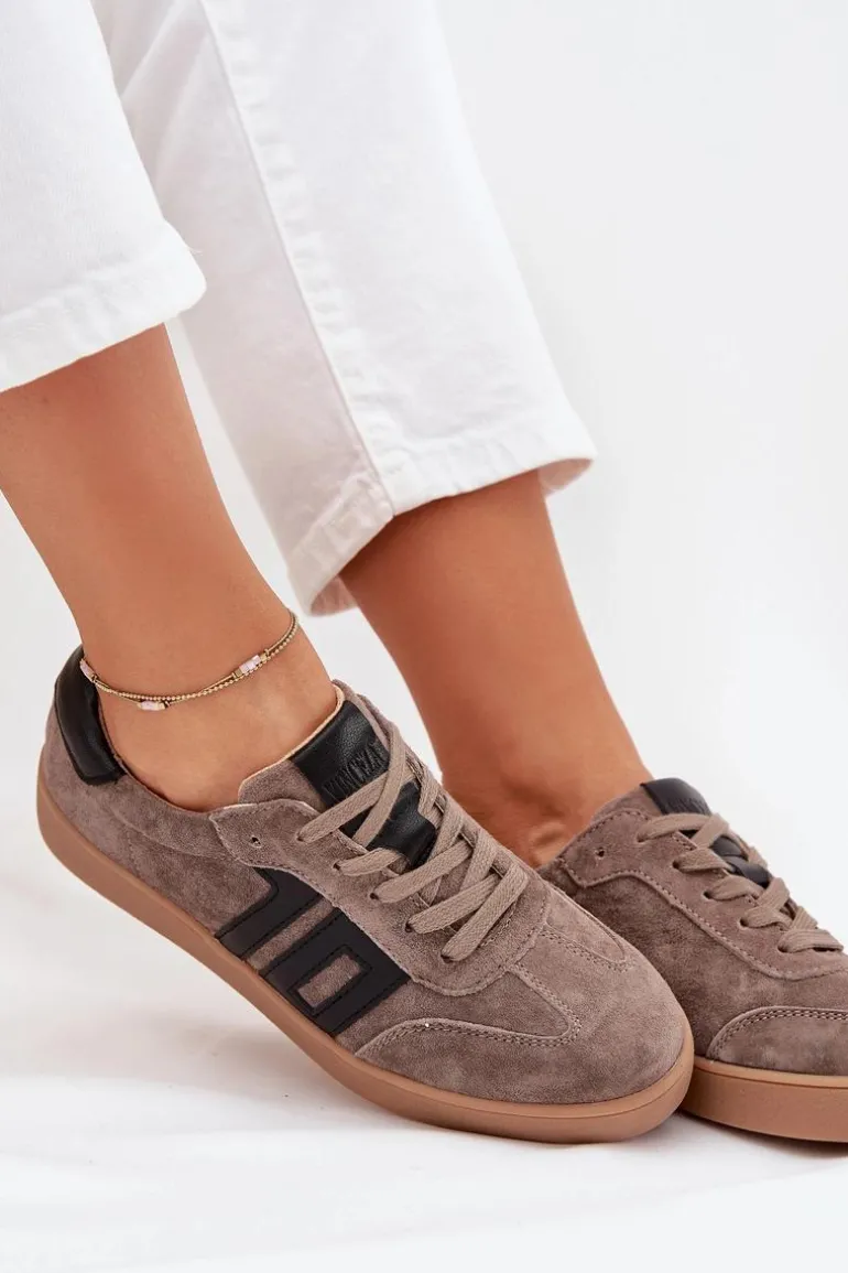Zamszowe Sneakersy Damskie Vinceza 79557 Ciemnobeżowe