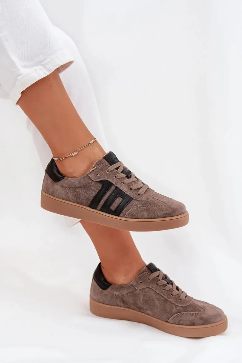 Zamszowe Sneakersy Damskie Vinceza 79557 Ciemnobeżowe