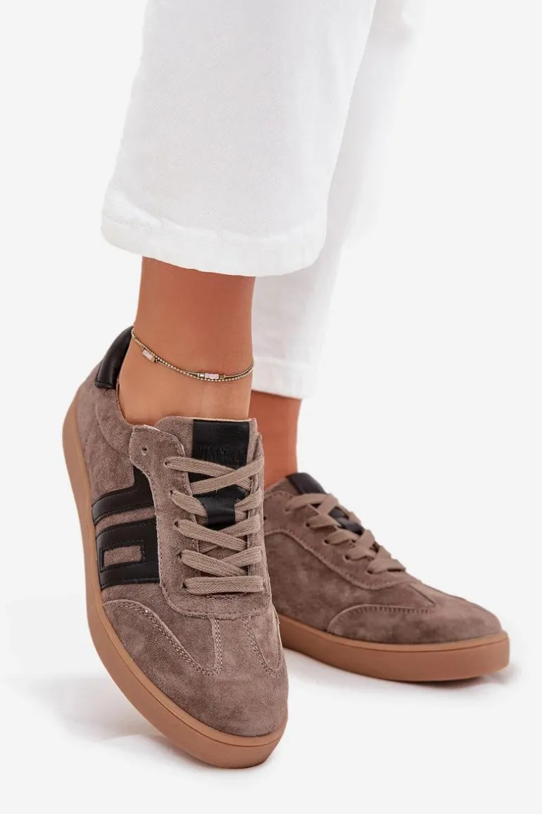 Zamszowe Sneakersy Damskie Vinceza 79557 Ciemnobeżowe