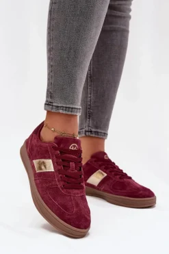 Zamszowe Sneakersy Damskie Vinceza 14029 Bordowe
