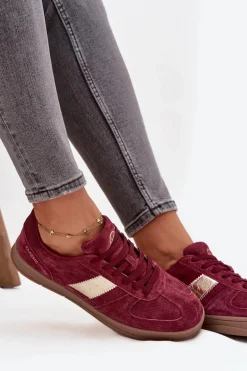 Zamszowe Sneakersy Damskie Vinceza 14029 Bordowe