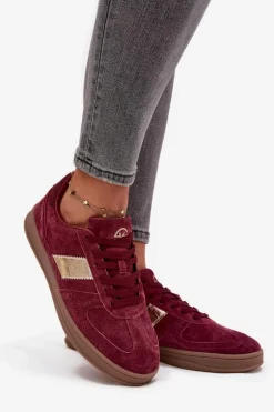 Zamszowe Sneakersy Damskie Vinceza 14029 Bordowe