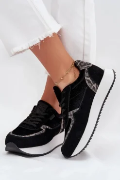 Zamszowe Sneakersy Damskie Big Star OO274A312 HI-POLY SYSTEM Czarne Panterka