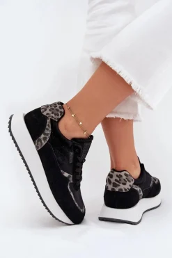 Zamszowe Sneakersy Damskie Big Star OO274A312 HI-POLY SYSTEM Czarne Panterka