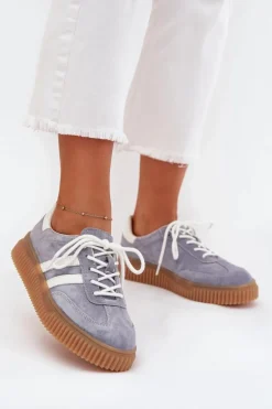 Zamszowe Sneakersy Damskie Na Platformie Niebieskie Marisae