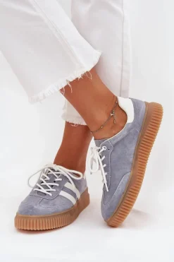 Zamszowe Sneakersy Damskie Na Platformie Niebieskie Marisae