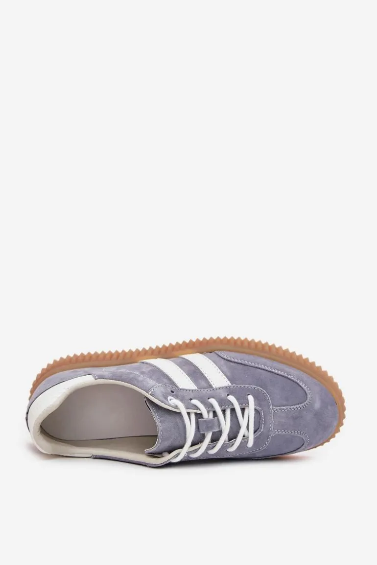 Zamszowe Sneakersy Damskie Na Platformie Niebieskie Marisae