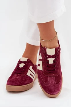 Zamszowe Sneakersy Damskie Vinceza 79557 Bordowe
